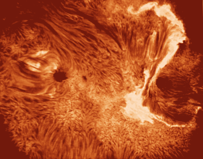 A solar storm, viewed in H-alpha
